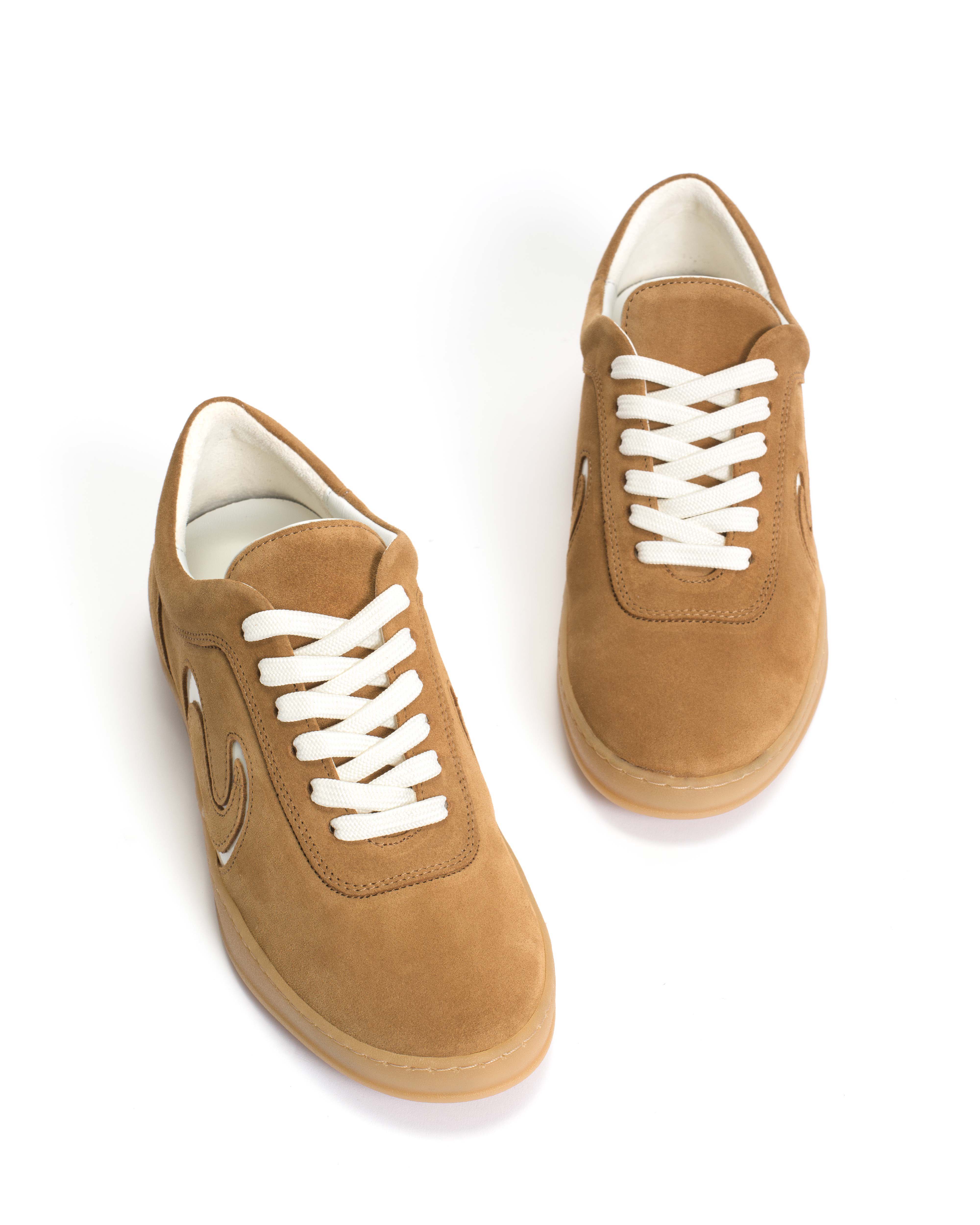 Blaire Calf suede & polished soft calf Bamboo brown & white sand - Image 5