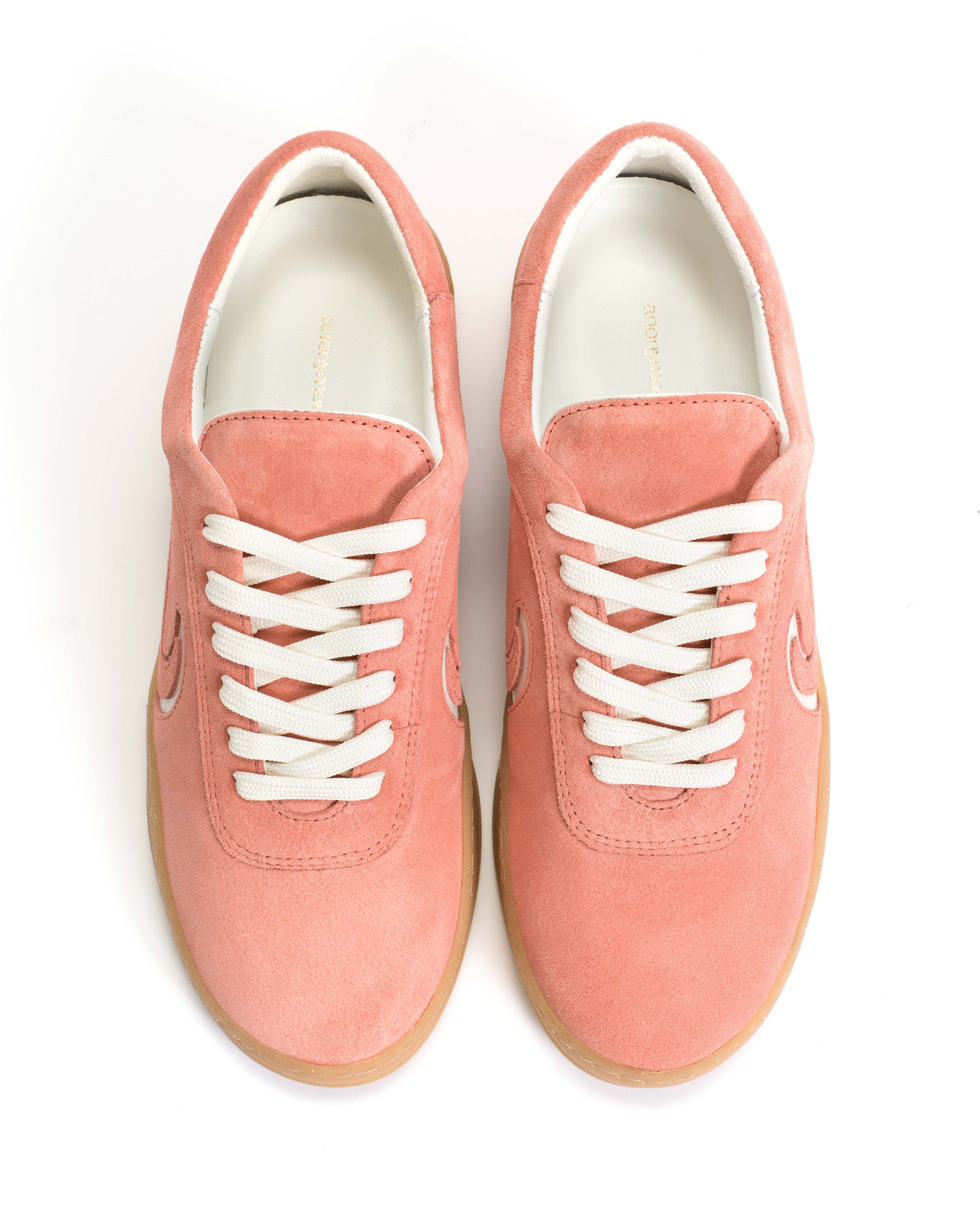 Blaire Calf suede & polished soft calf Coral pink & sand white - Image 3