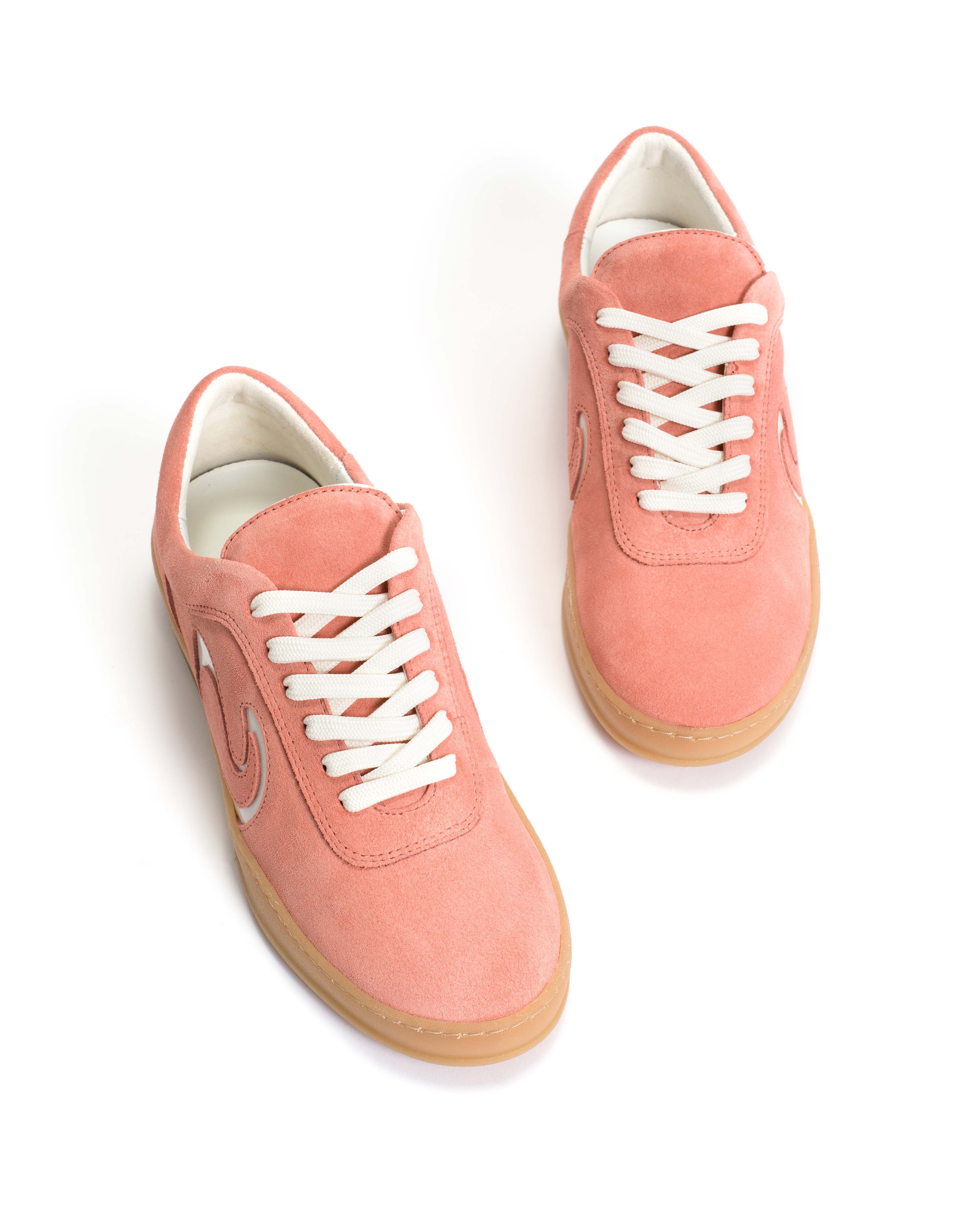 Blaire Calf suede & polished soft calf Coral pink & sand white - Image 5