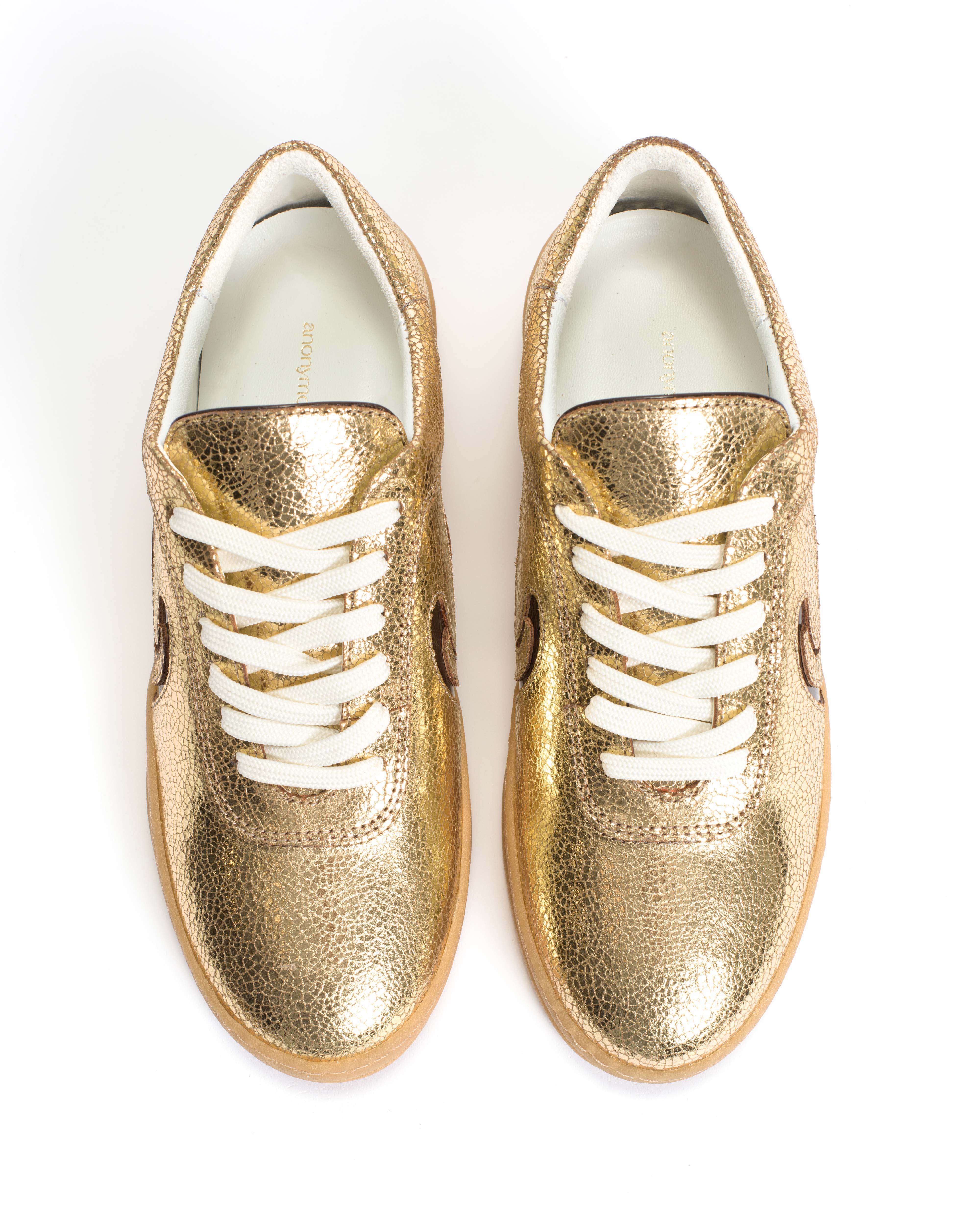 Blaire Crackled metallic goat & polished soft calf Gold & chocolate - Image 3