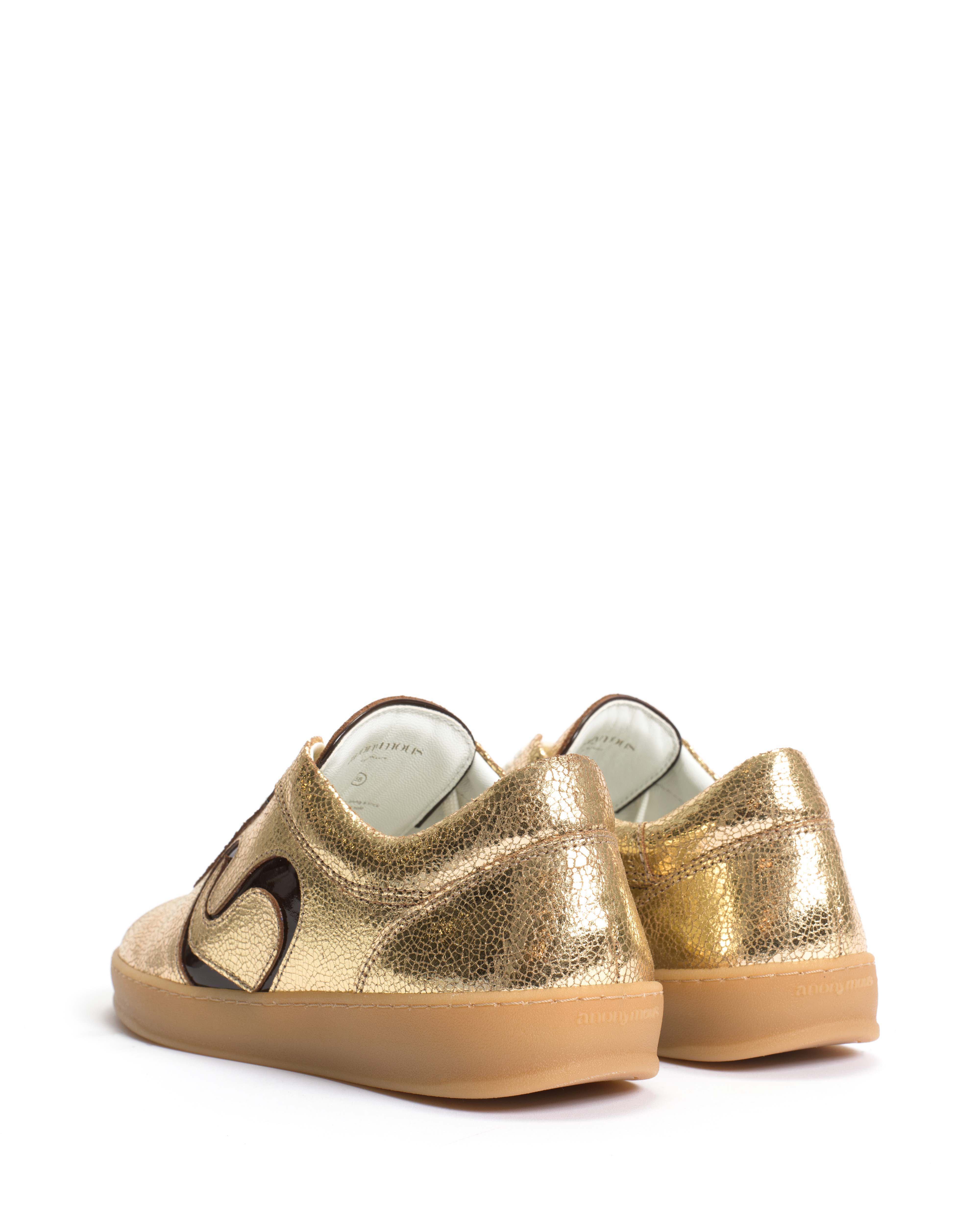 Blaire Crackled metallic goat & polished soft calf Gold & chocolate - Image 4