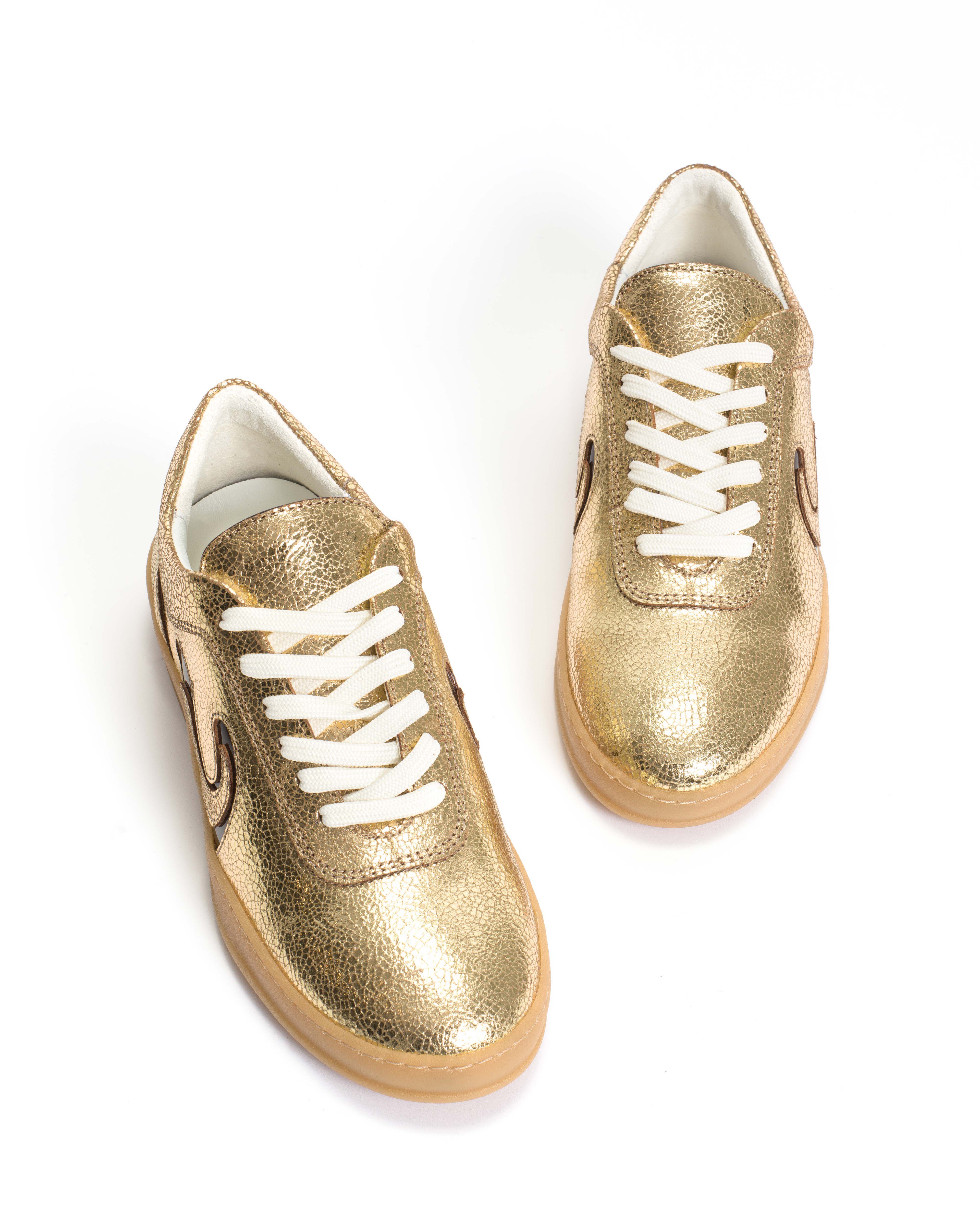 Blaire Crackled metallic goat & polished soft calf Gold & chocolate - Image 5