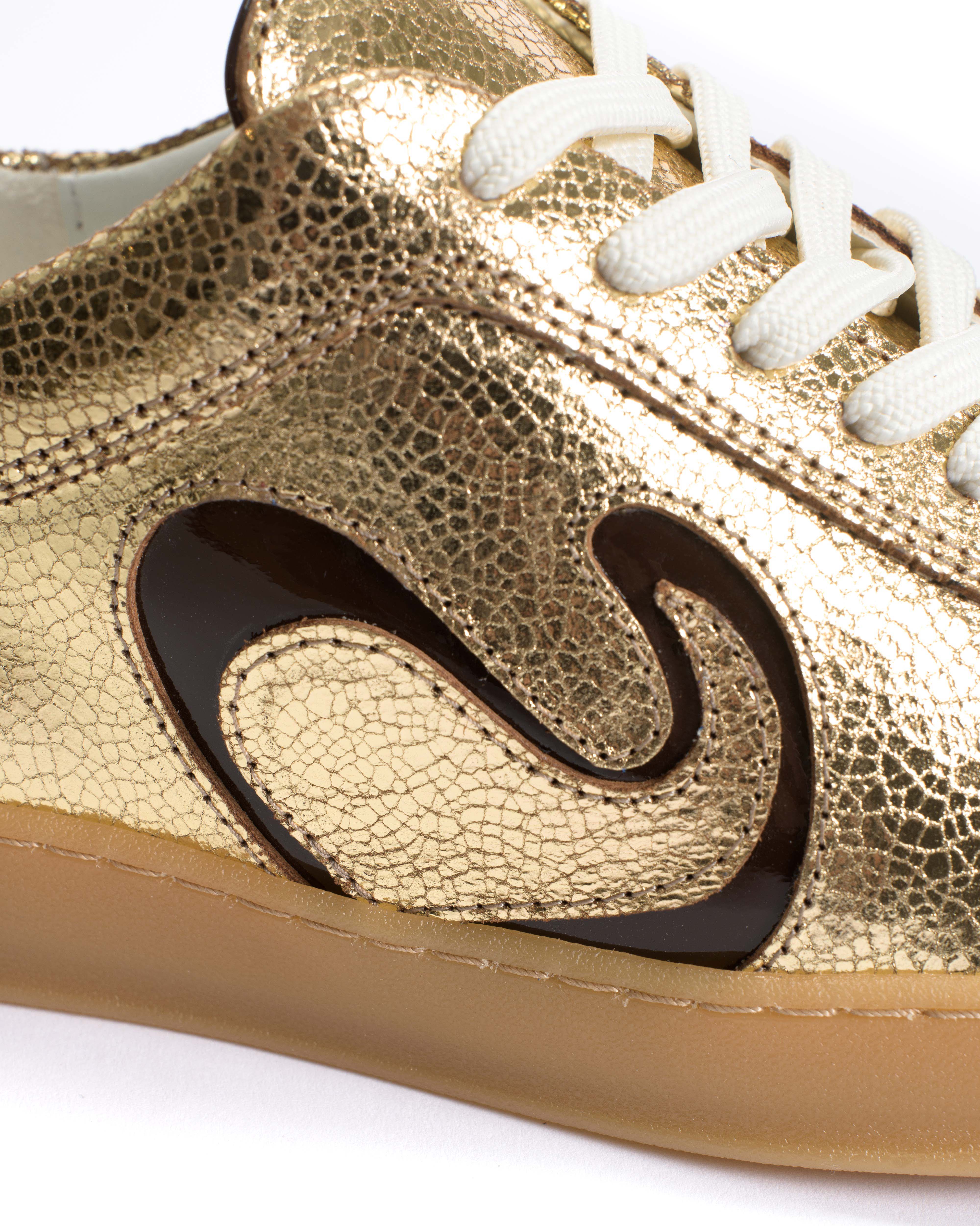 Blaire Crackled metallic goat & polished soft calf Gold & chocolate - Image 7