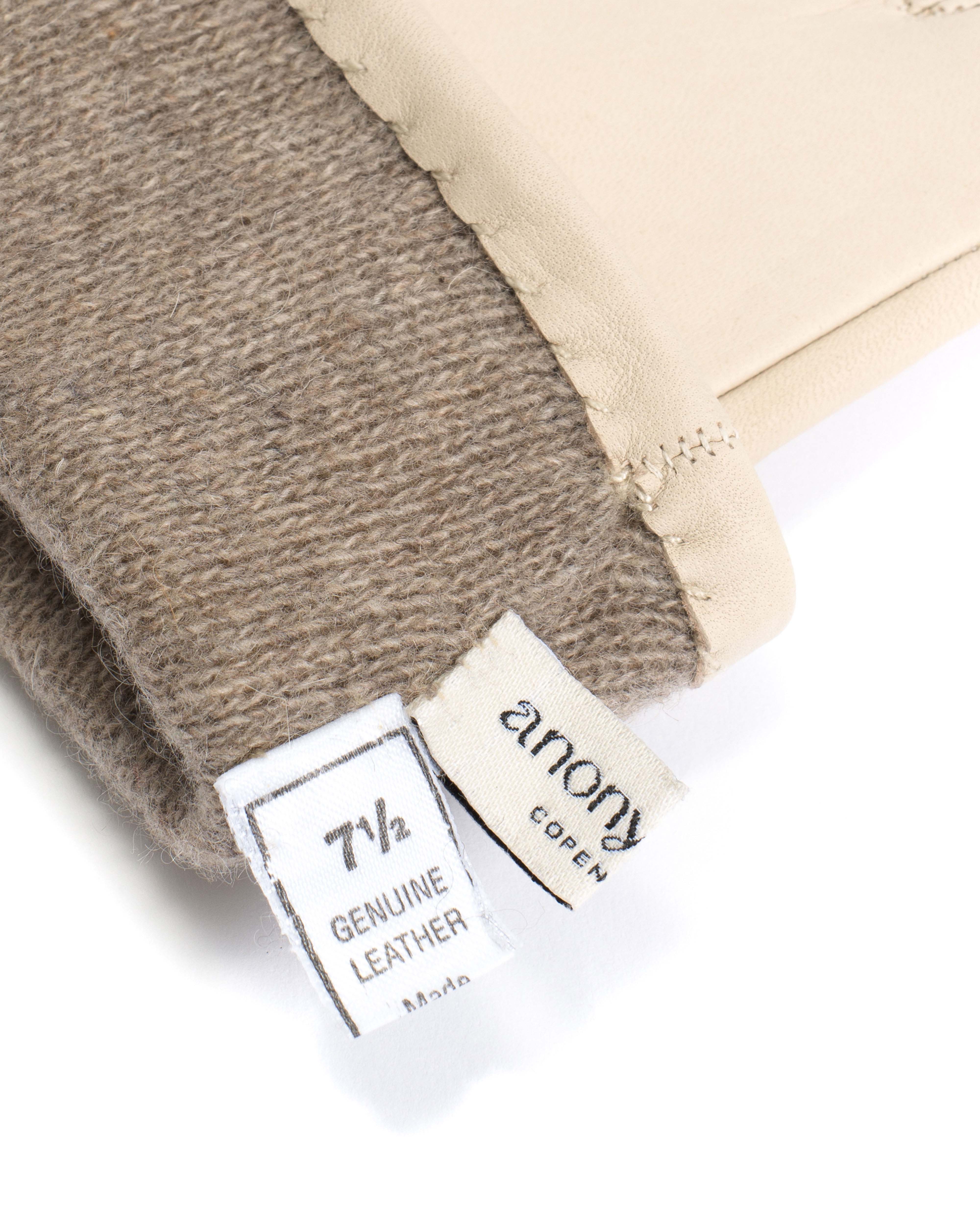 Bridget leather cashmere glove Lamb leather & 100% cashmere Off white & taupe - Image 5