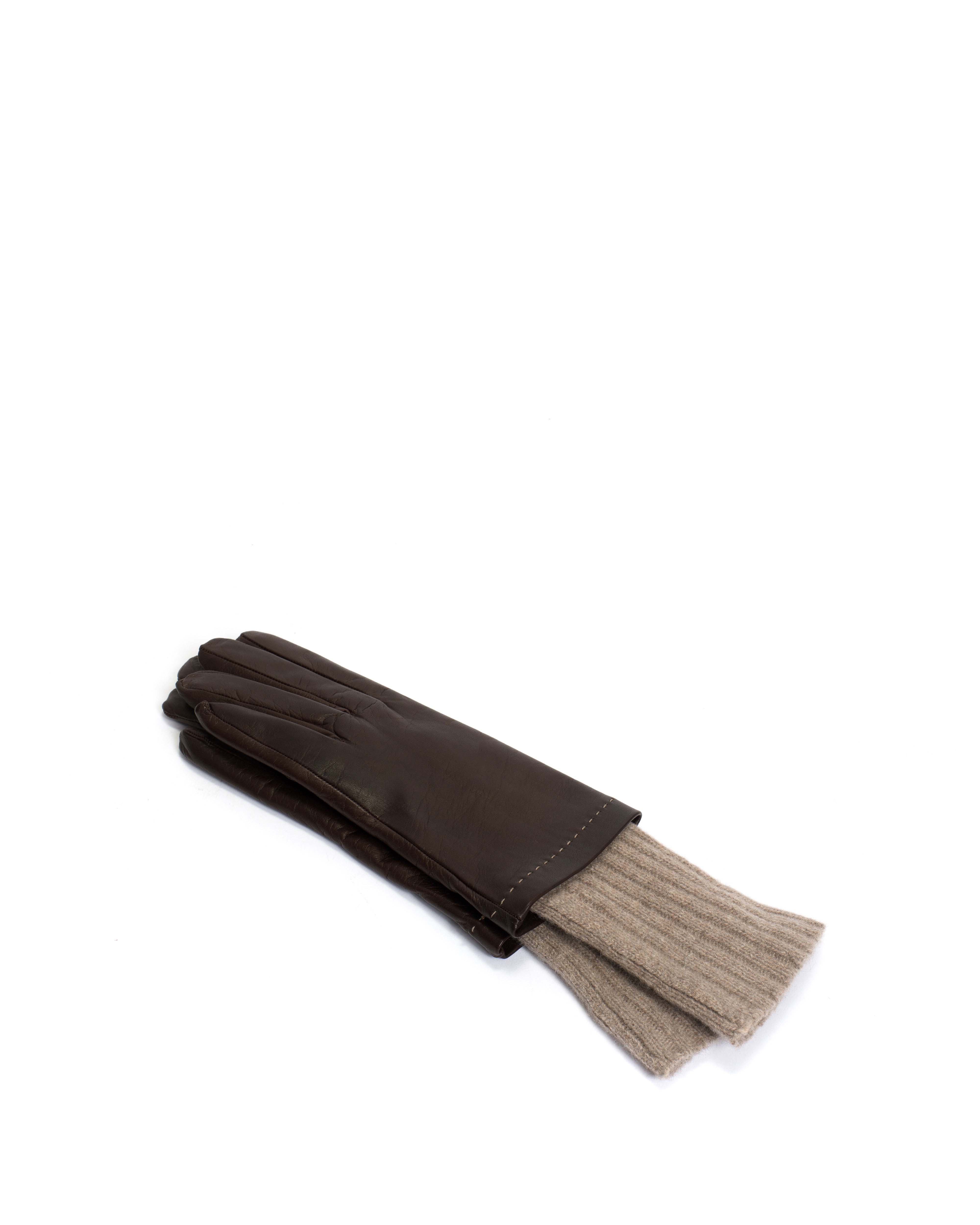 Hanni leather cashmere glove Lamb leather & 100% cashmere Coffee brown & taupe - Image 3