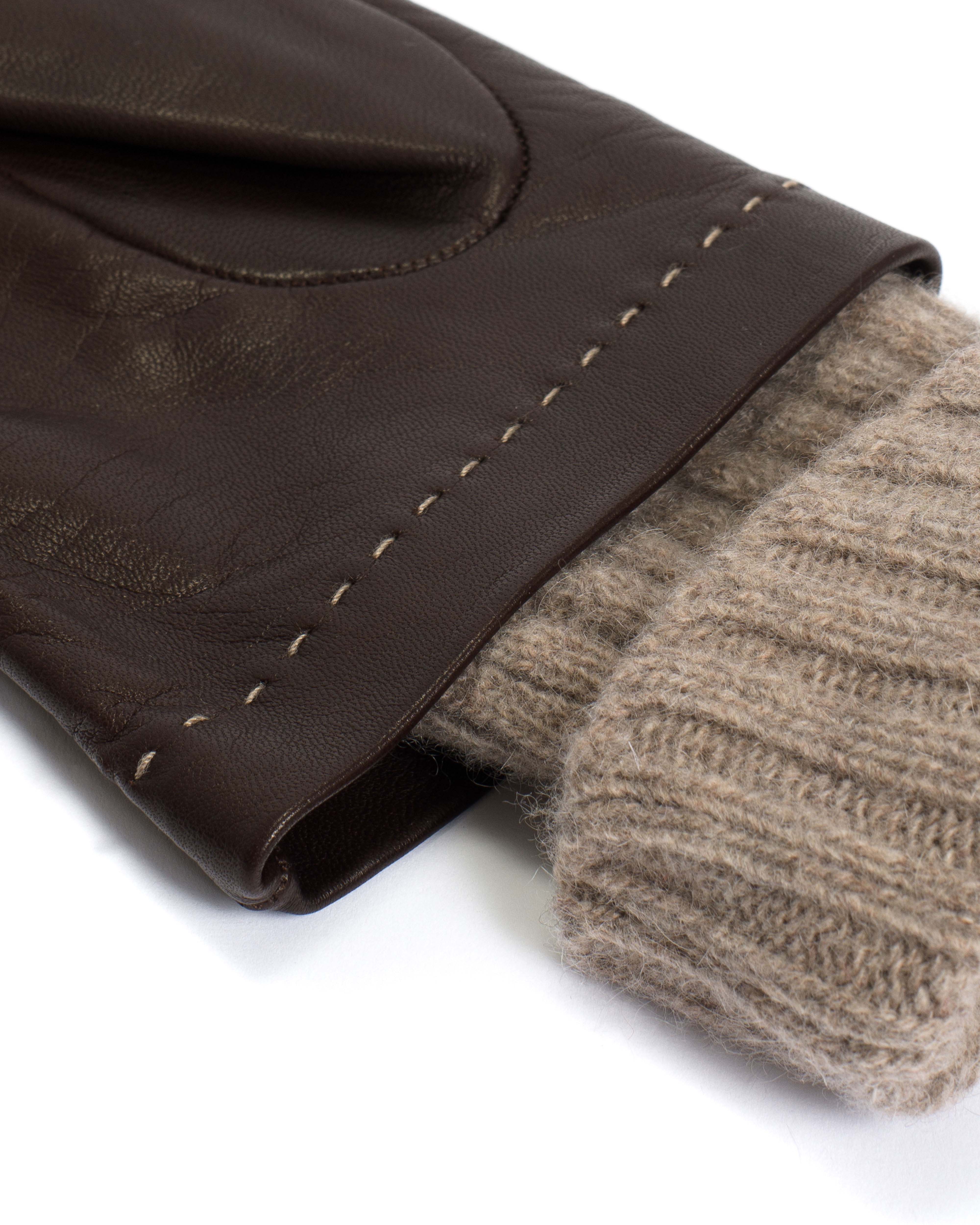 Hanni leather cashmere glove Lamb leather & 100% cashmere Coffee brown & taupe - Image 4